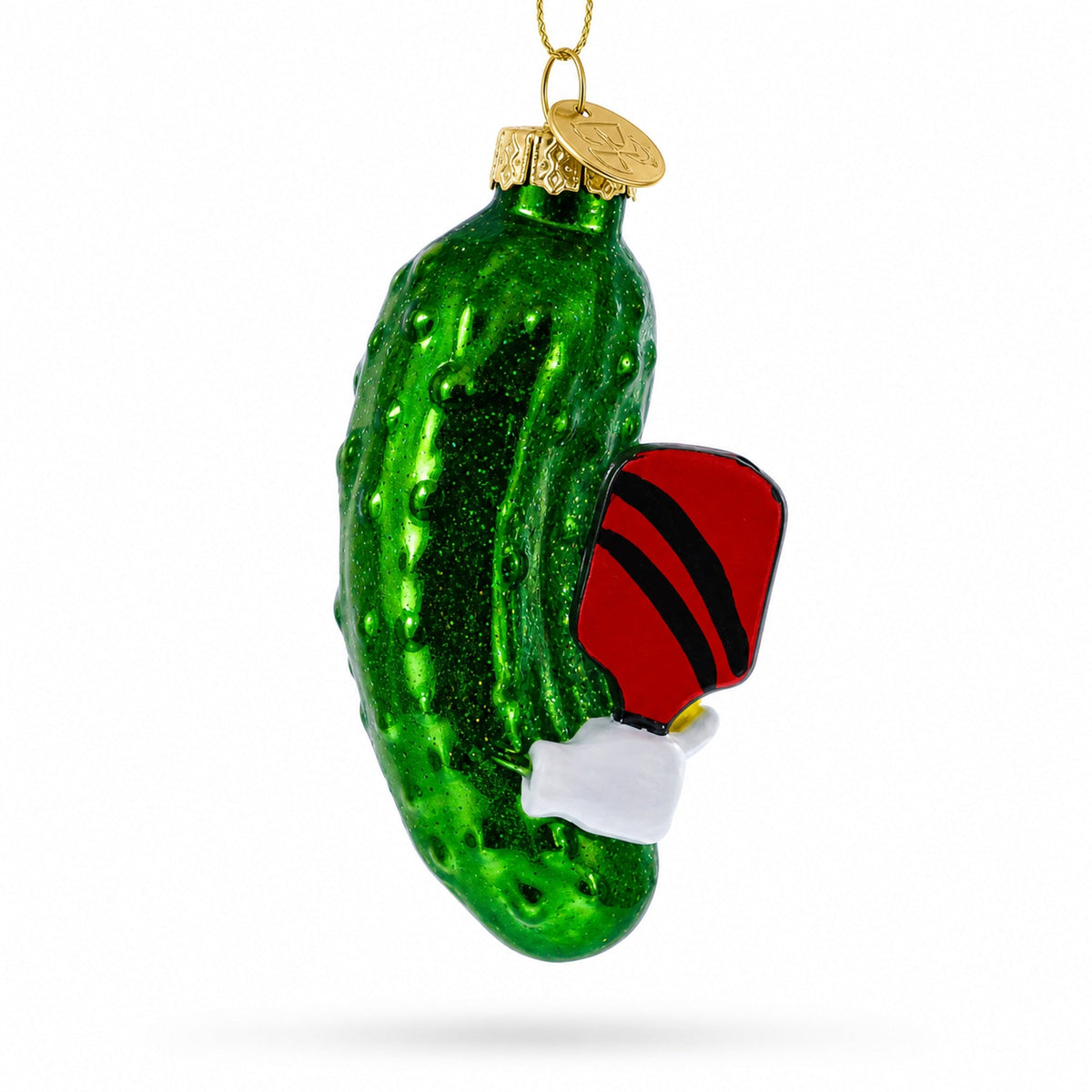 Whimsical Pickleball Pickle Glass Christmas Ornament