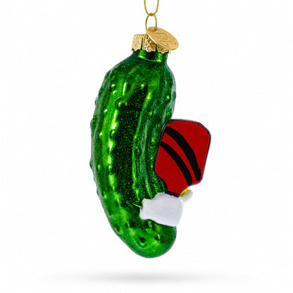 Whimsical Pickleball Pickle Glass Christmas Ornament