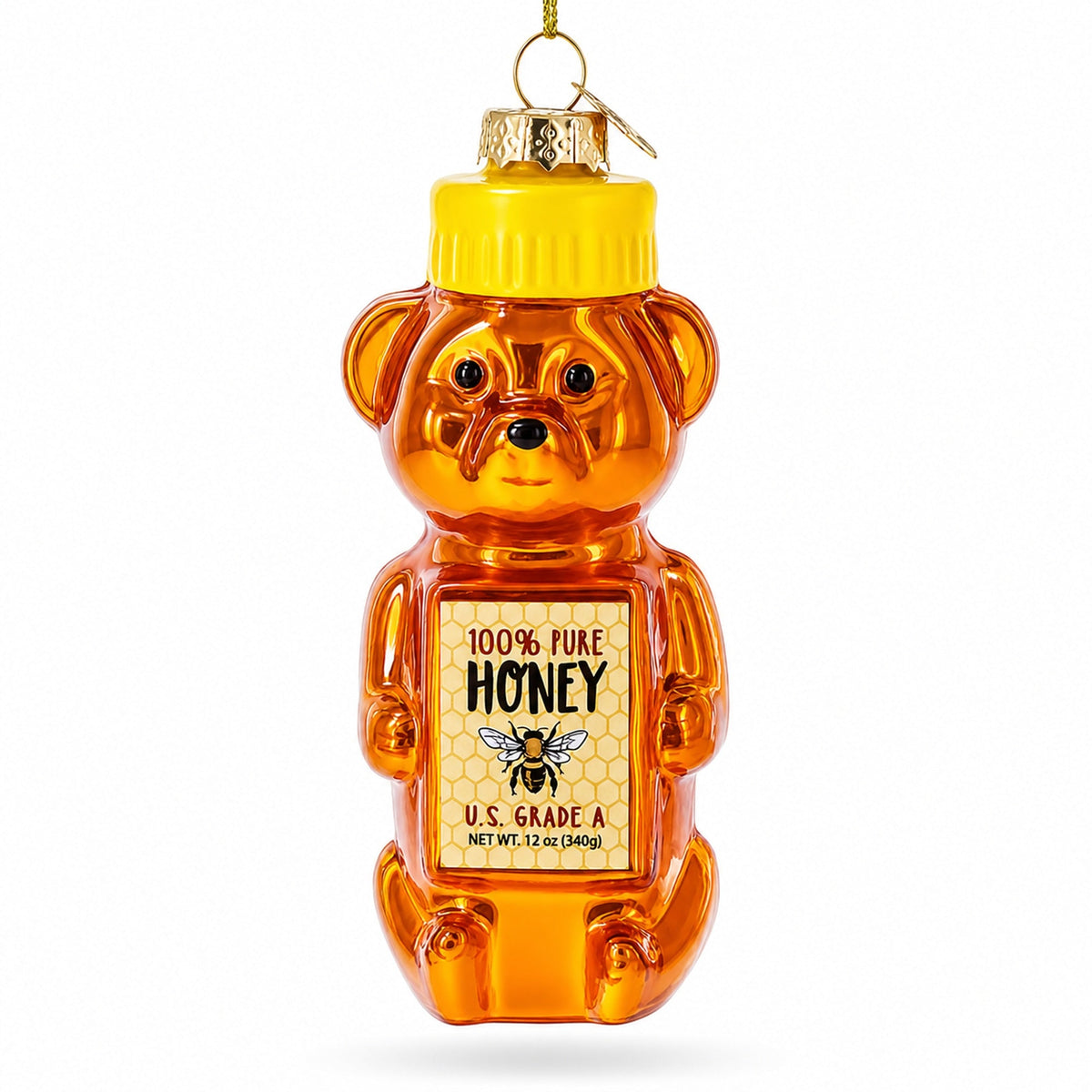 Honey Bear With Label Detail Glass Christmas Ornament