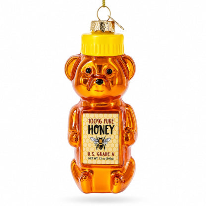 Honey Bear With Label Detail Glass Christmas Ornament