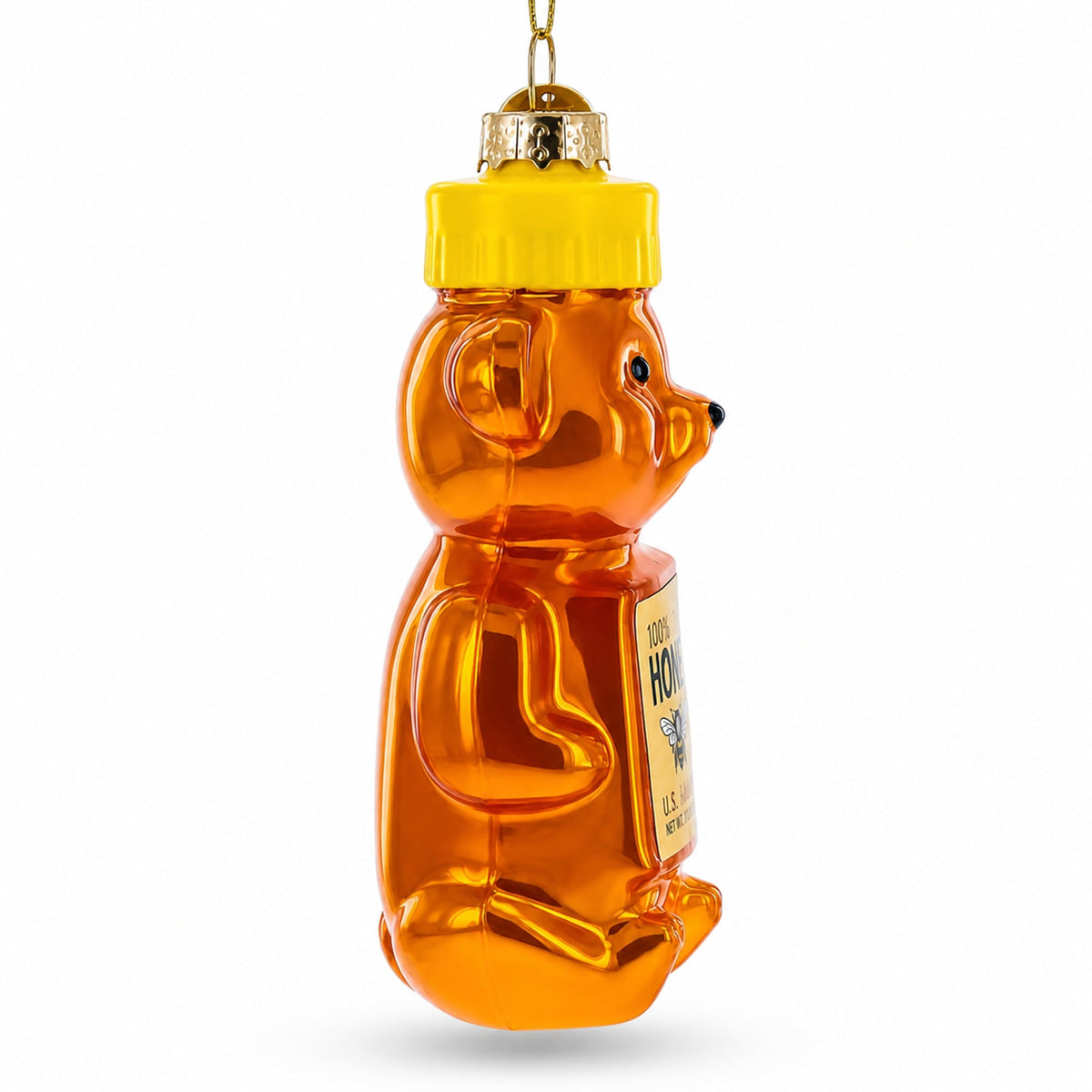 Honey Bear With Label Detail Glass Christmas Ornament