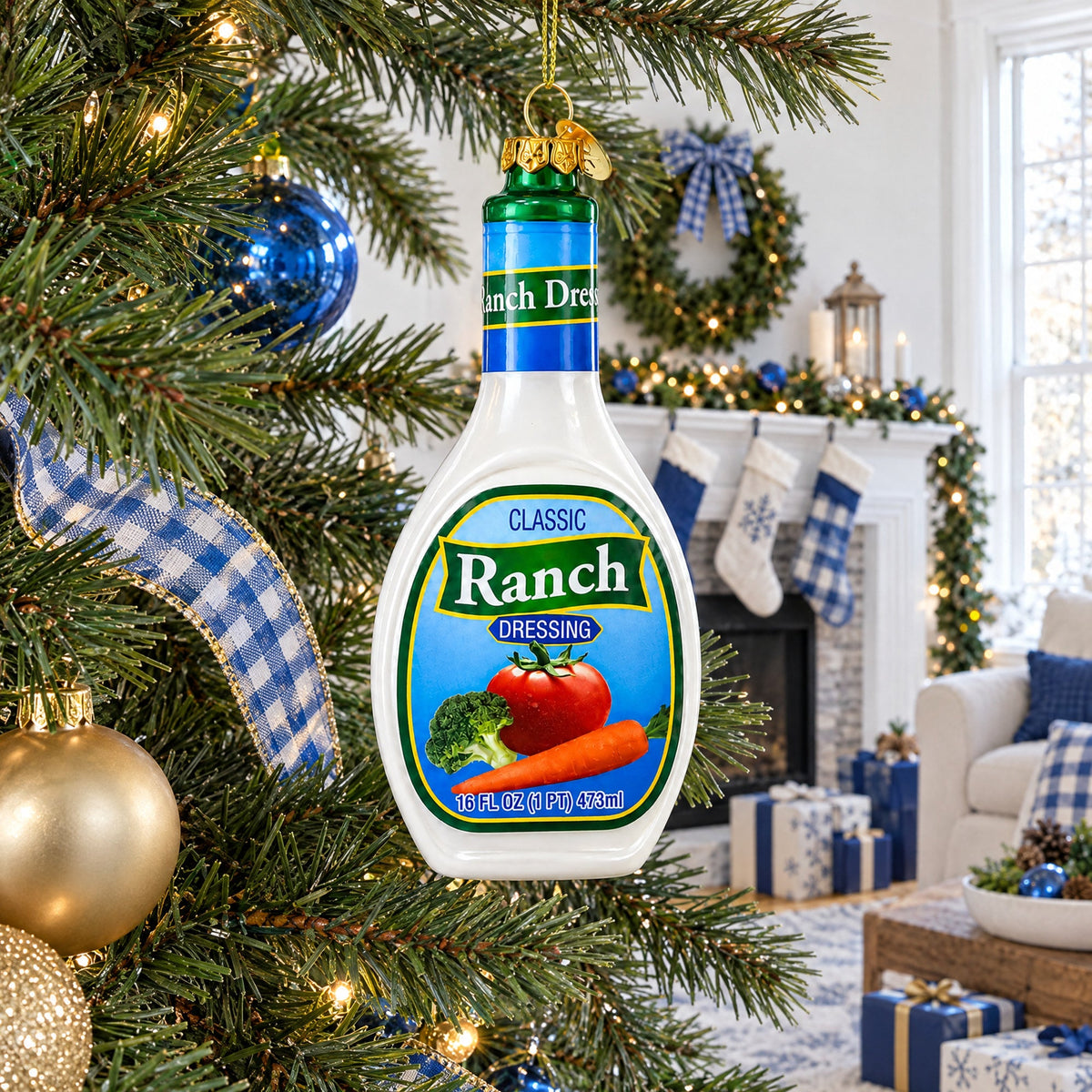 Ranch Dressing Bottle Glass Christmas Ornament