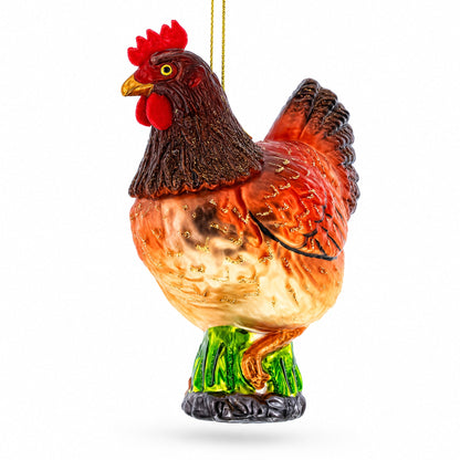 Farm Hen Chicken With Red Comb Glass Christmas Ornament