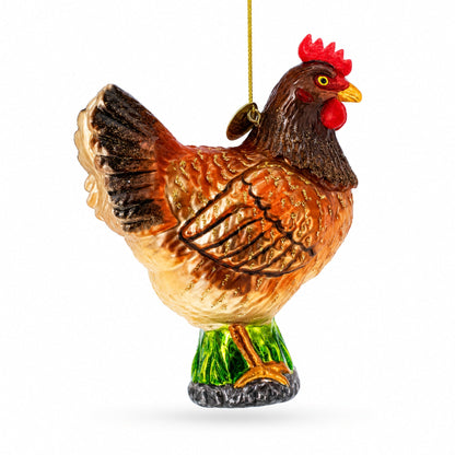Farm Hen Chicken With Red Comb Glass Christmas Ornament