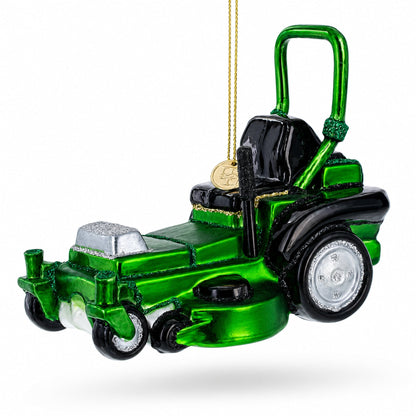 Riding Lawn Mower Glass Christmas Ornament