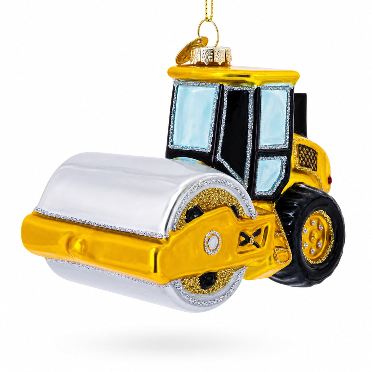 Road Roller Blown Glass Christmas Ornament