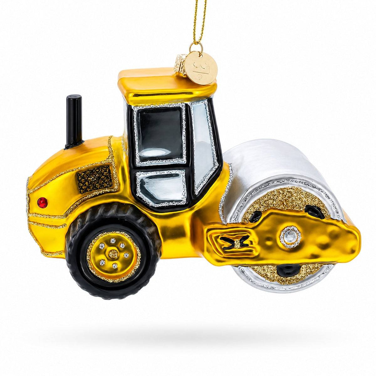 Road Roller Blown Glass Christmas Ornament