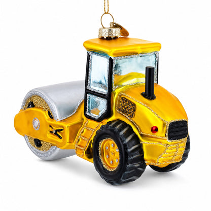 Road Roller Blown Glass Christmas Ornament