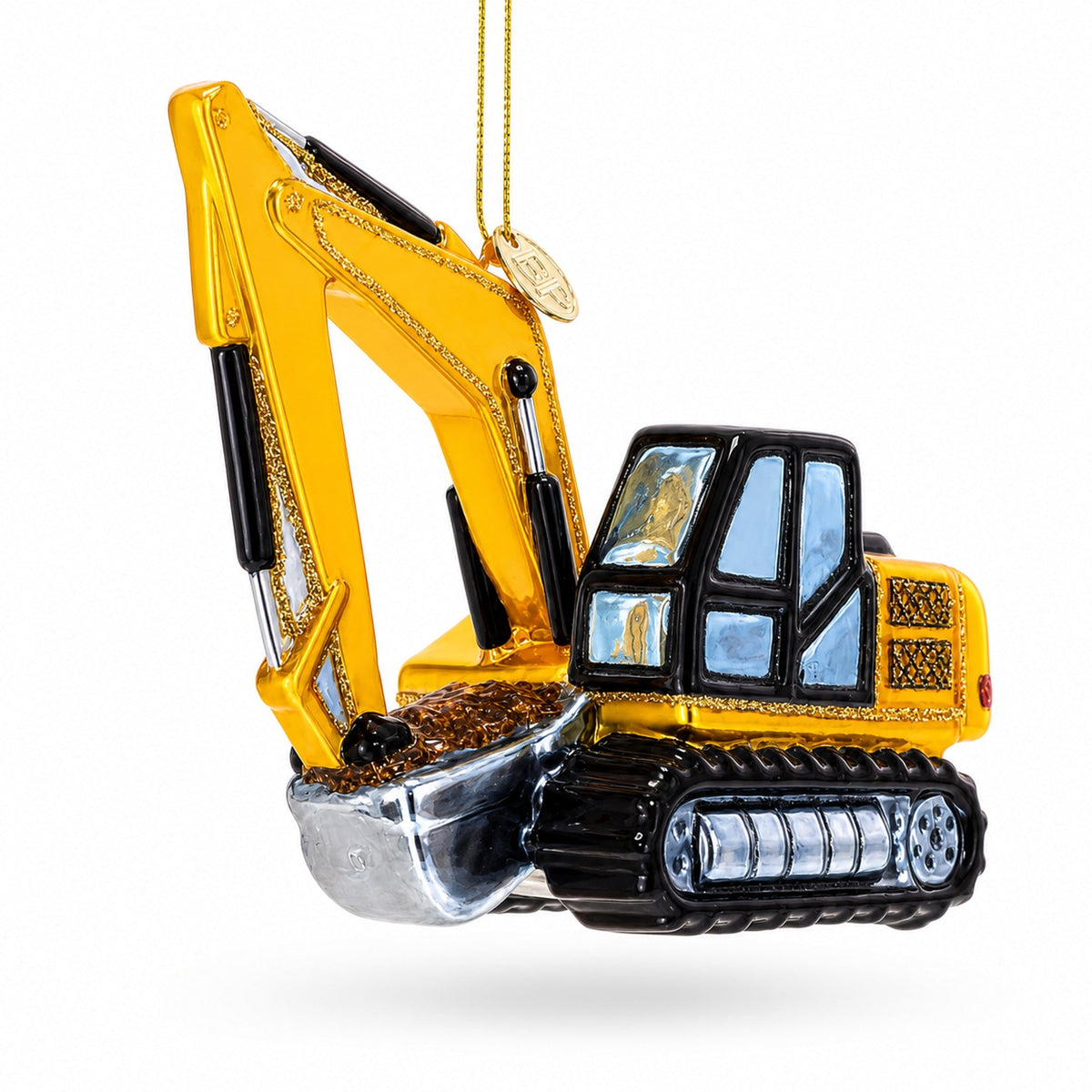 Digger Excavator Glass Christmas Ornament