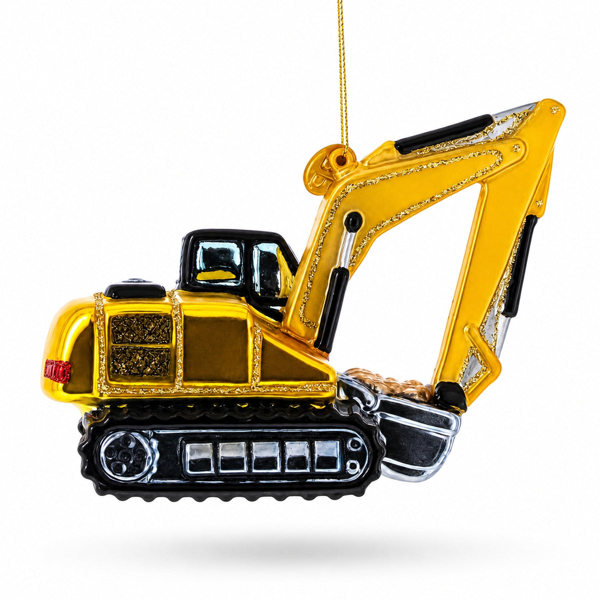 Digger Excavator Glass Christmas Ornament
