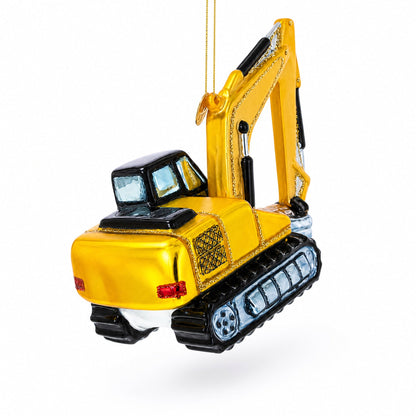 Digger Excavator Glass Christmas Ornament