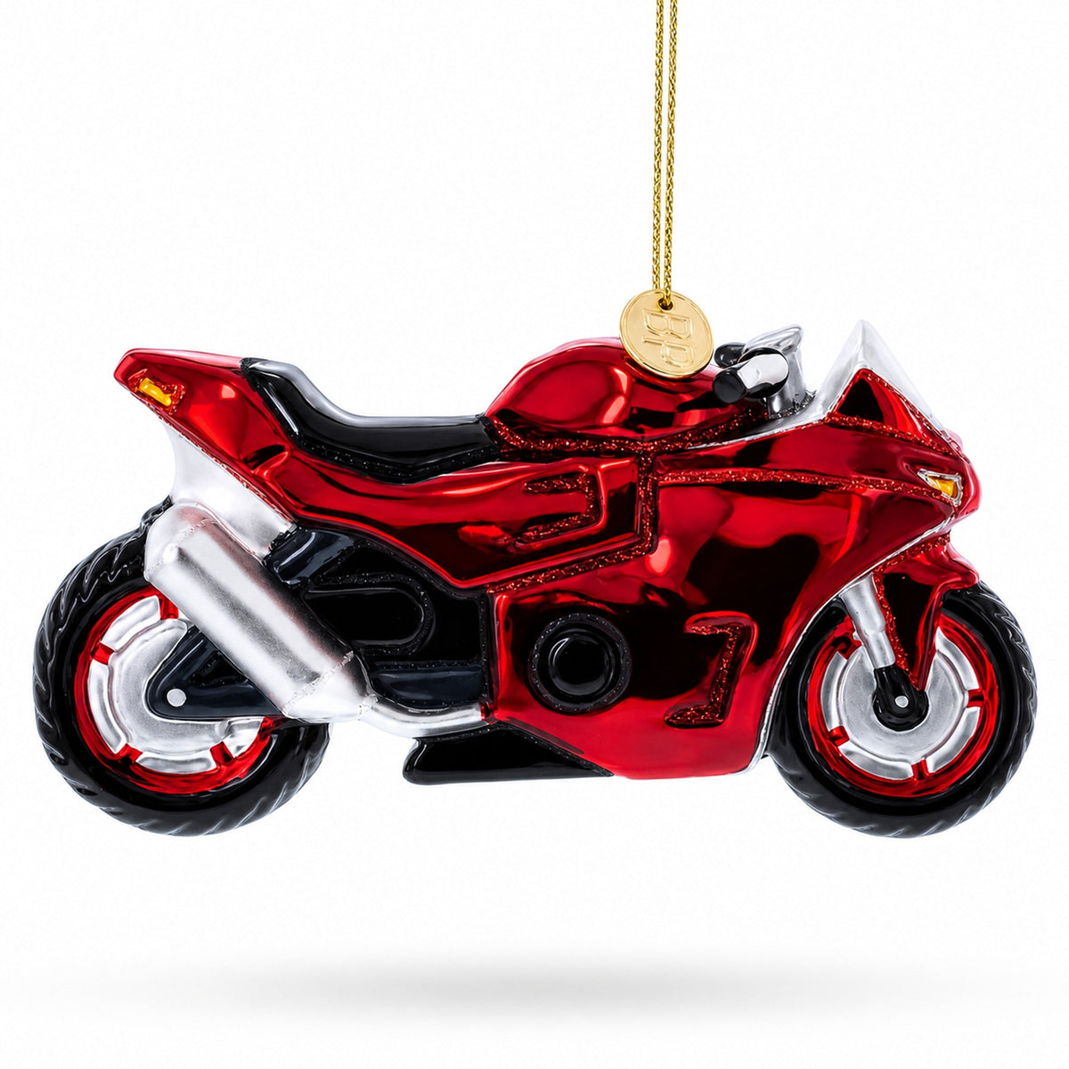 Red Racing Motorcycle Glass Christmas Ornament