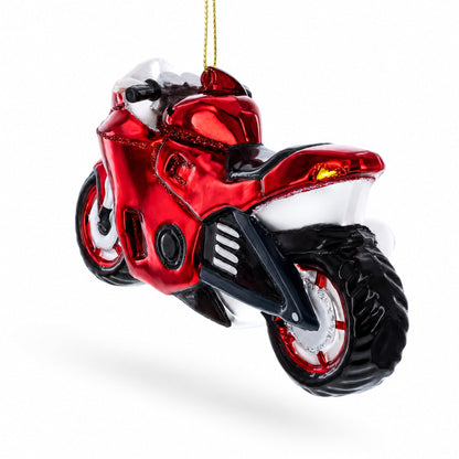 Red Racing Motorcycle Glass Christmas Ornament