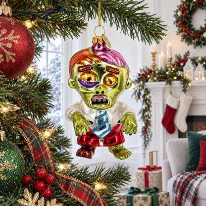 Walking Zombie Glass Christmas Ornament