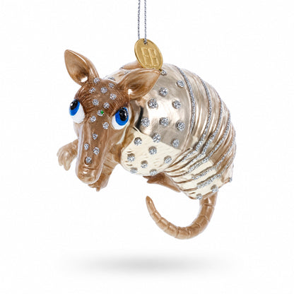 Armadillo With Curled Tail Glass Christmas Ornament
