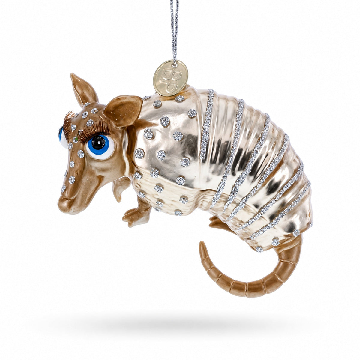 Armadillo With Curled Tail Glass Christmas Ornament