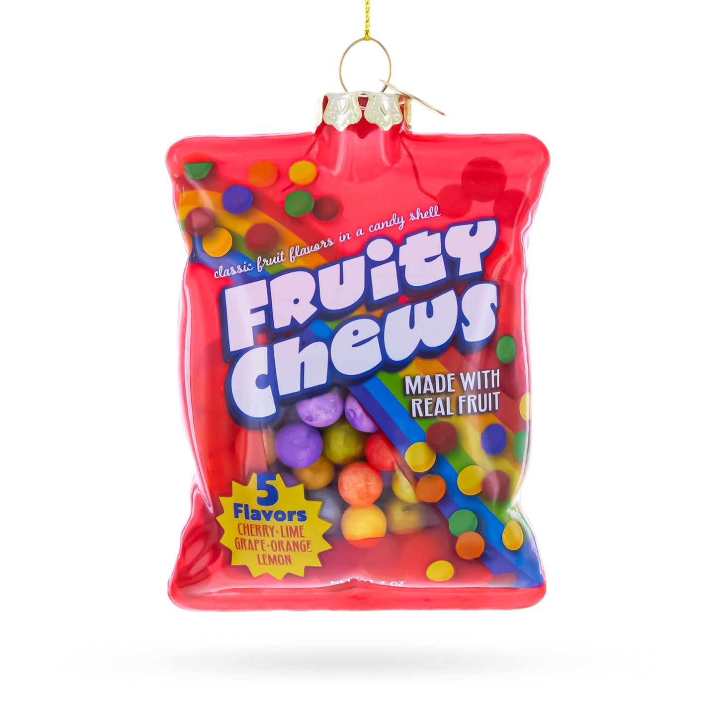 Fruity Chews Bag wth Multicolor Candy Glass Christmas Ornament