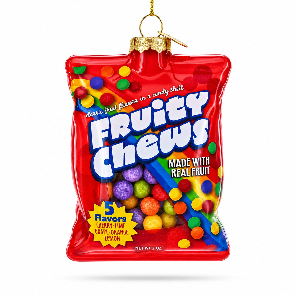 Fruity Chews Bag with Multicolor Candy Glass Christmas Ornament