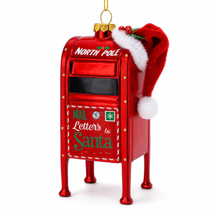 North Pole Letters to Santa Mailbox Glass Christmas Ornament