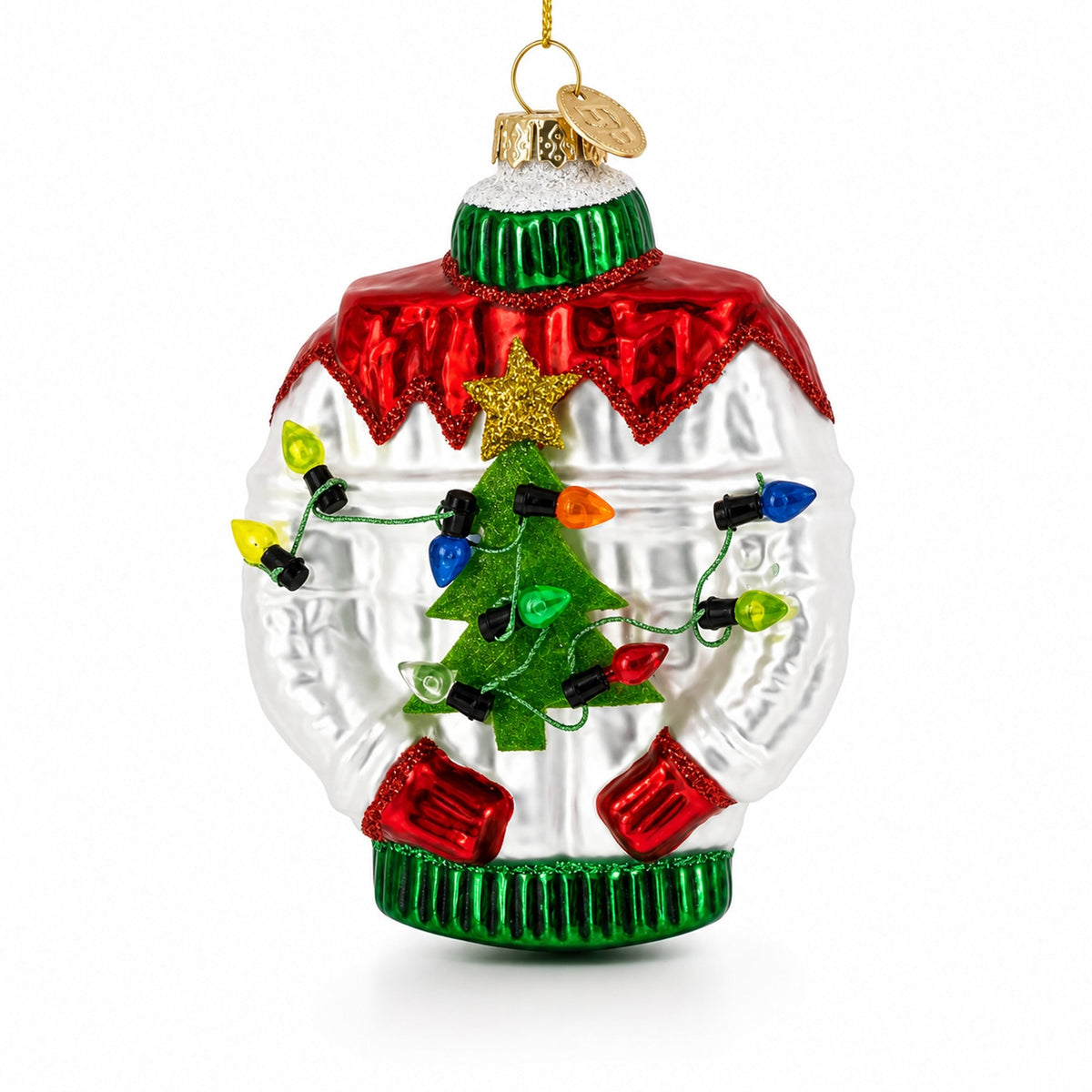 Ugly Christmas Sweater with Multicolor Light Glass Christmas Ornament