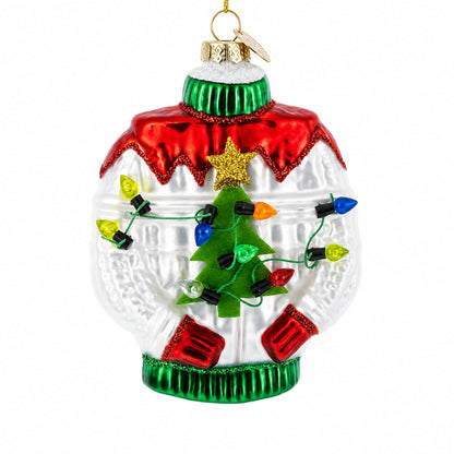 Ugly Christmas Sweater with Multicolor Light Glass Christmas Ornament