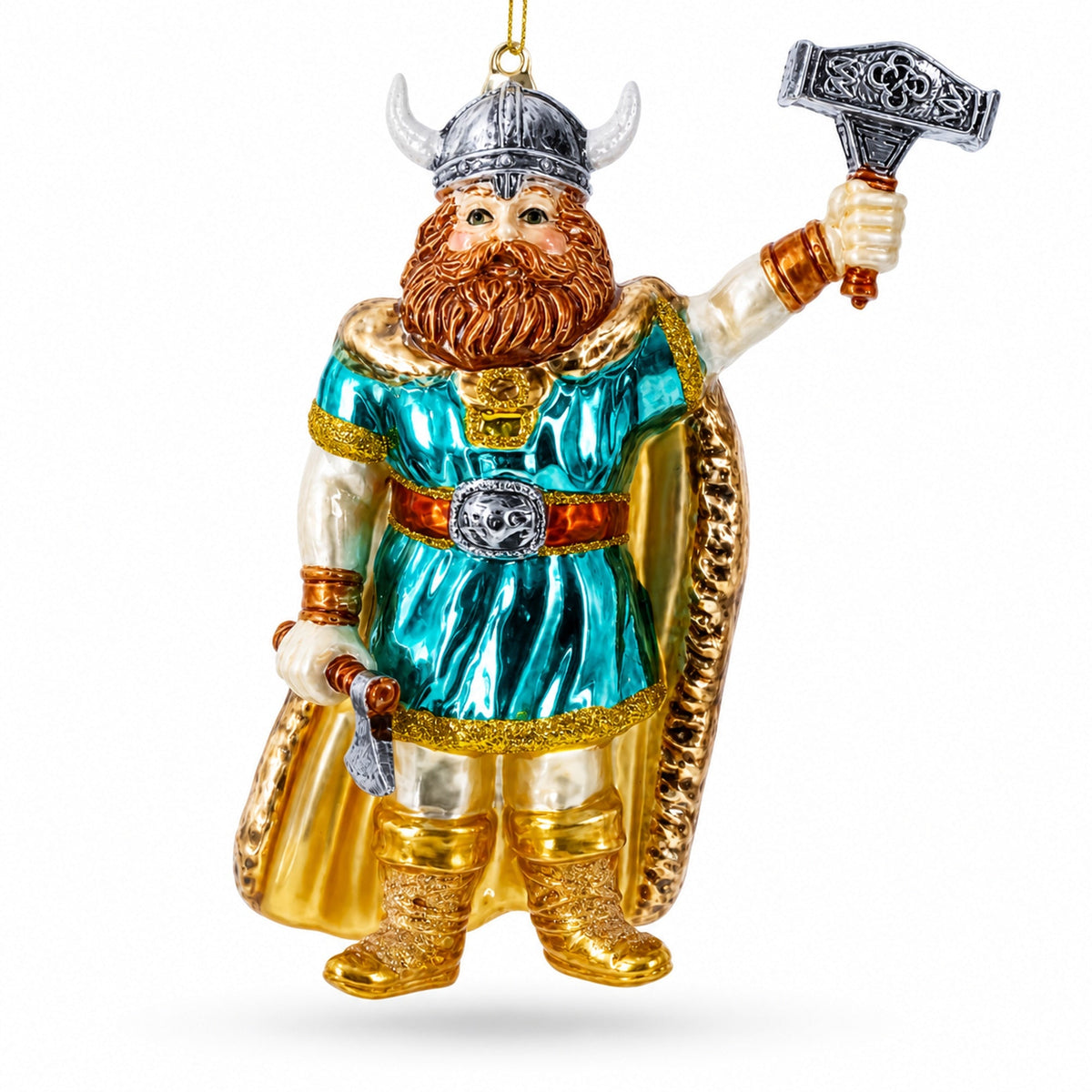 Viking Warrior with Horned Helmet Glass Christmas Ornament