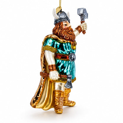 Viking Warrior with Horned Helmet Glass Christmas Ornament