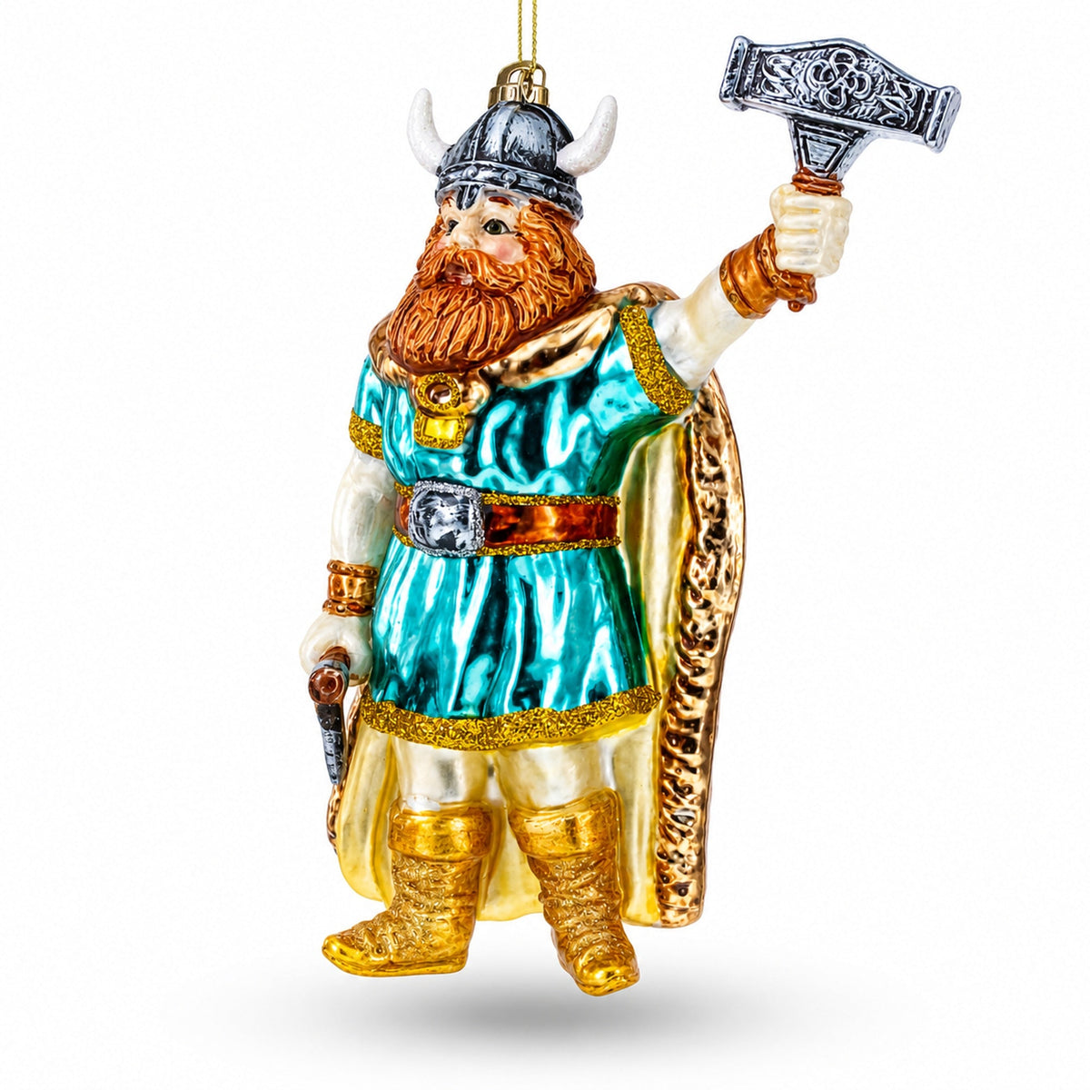 Viking Warrior with Horned Helmet Glass Christmas Ornament