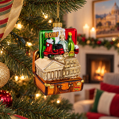 Landmarks of Rome, Italy Glass Christmas Ornament
