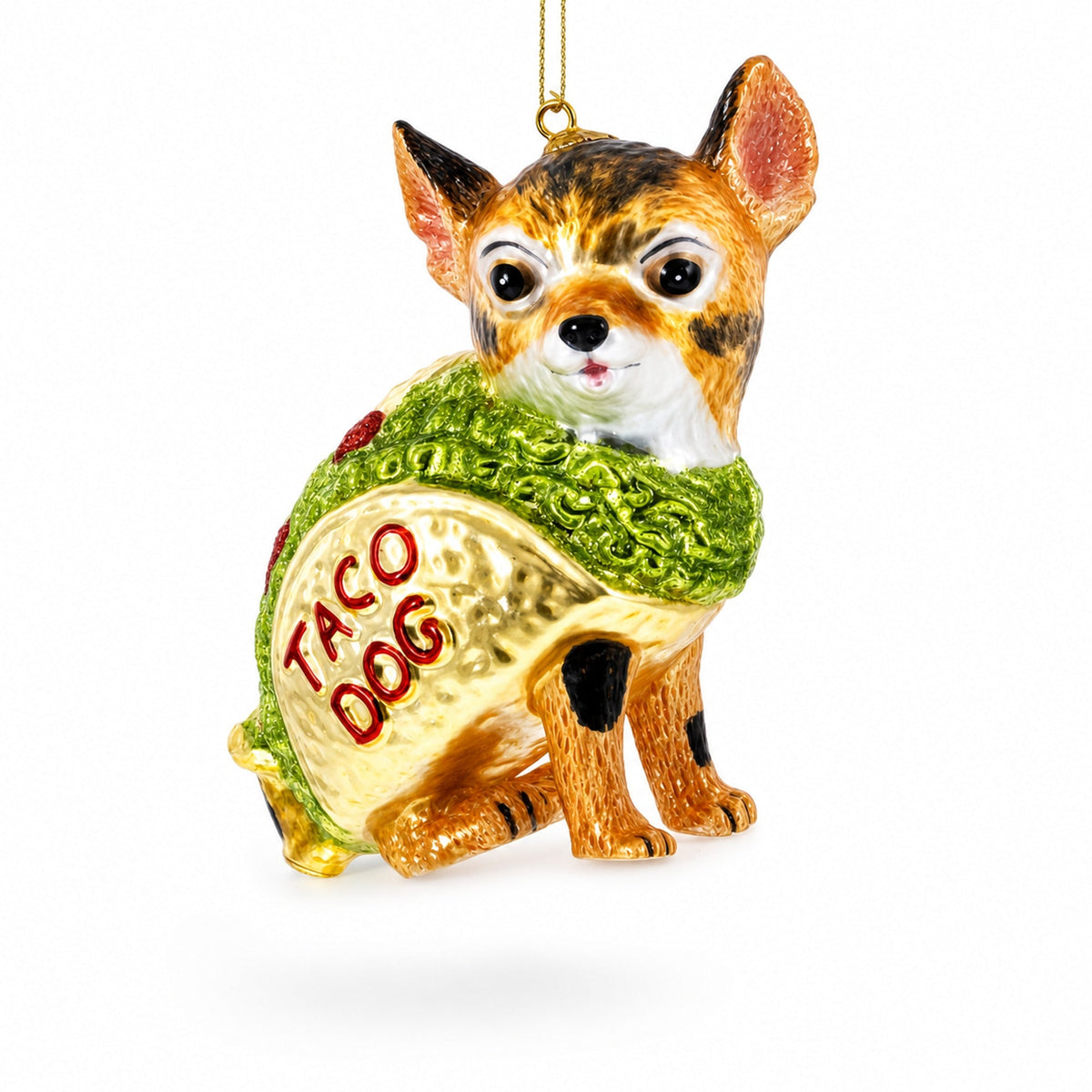 Taco Dog Chihuahua Glass Christmas Ornament