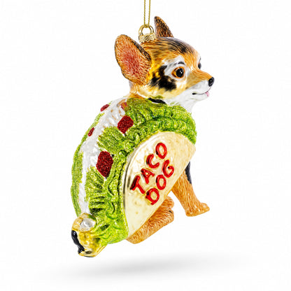Taco Dog Chihuahua Glass Christmas Ornament