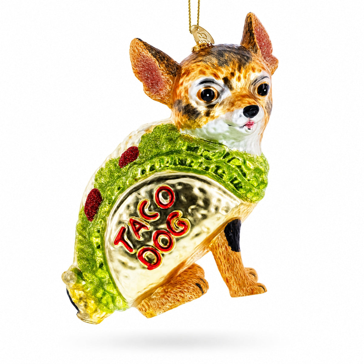 Taco Dog Chihuahua Glass Christmas Ornament