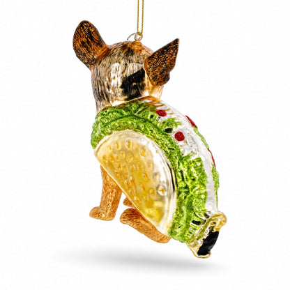 Taco Dog Chihuahua Glass Christmas Ornament