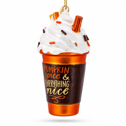 Pumpkin Spice Coffee Drink with Whipped Cream Glass Christmas Ornament