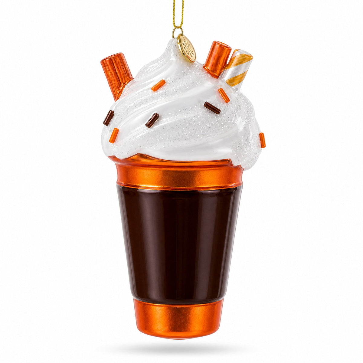Pumpkin Spice Coffee Drink with Whipped Cream Glass Christmas Ornament