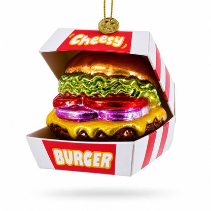 Juicy Cheeseburger with Lettuce and Tomato Glass Christmas Ornament