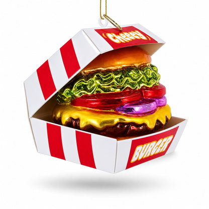 Juicy Cheeseburger with Lettuce and Tomato Glass Christmas Ornament