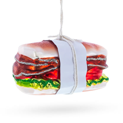 Fresh Made Meat Sandwich with Lettuce and Tomato Glass Christmas Ornament