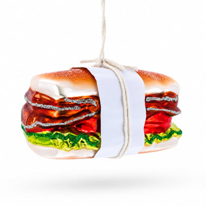 Fresh Made Meat Sandwich with Lettuce and Tomato Glass Christmas Ornament