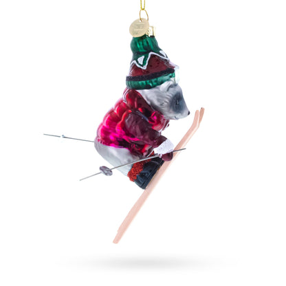 Raccoon Skier with Goggles Glass Christmas Ornament