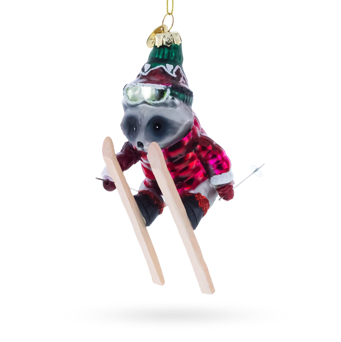 Raccoon Skier with Goggles Glass Christmas Ornament