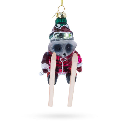 Raccoon Skier with Goggles Glass Christmas Ornament