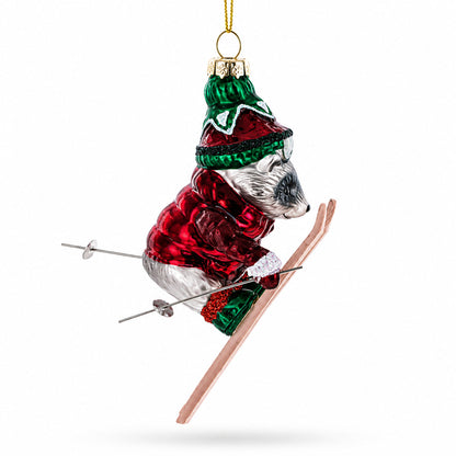 Raccoon Skier with Goggles Glass Christmas Ornament