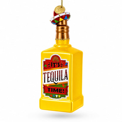 Tequila Bottle with Sombrero Glass Christmas Ornament
