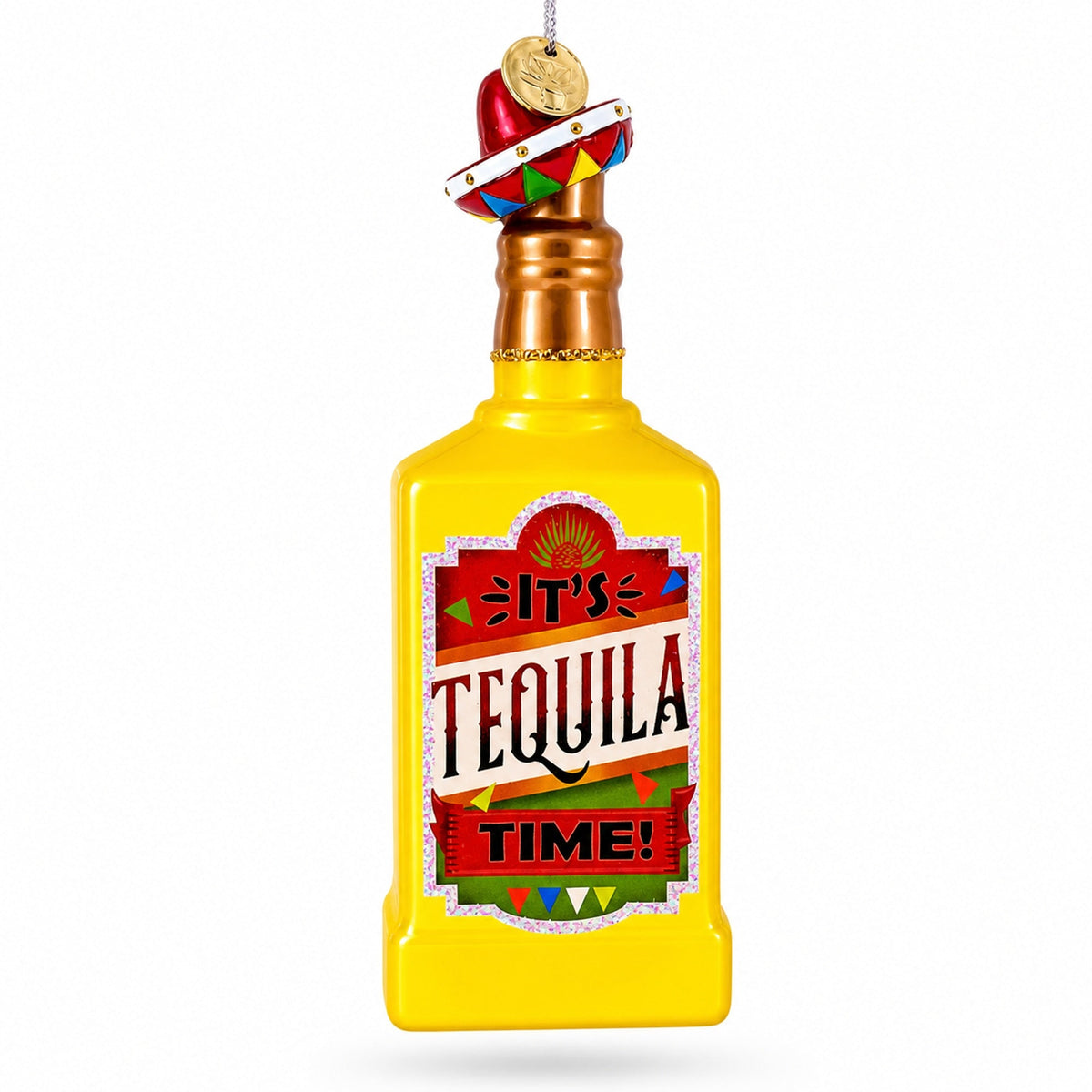 Tequila Bottle with Sombrero Glass Christmas Ornament