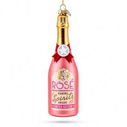 Rose Sparling Wine Bottle Glass Christmas Ornament
