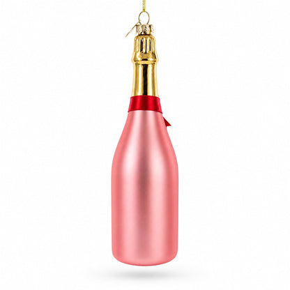 Rose Sparling Wine Bottle Glass Christmas Ornament