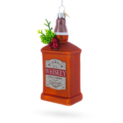 Whiskey Bottle with Holiday Accent Glass Christmas Ornament