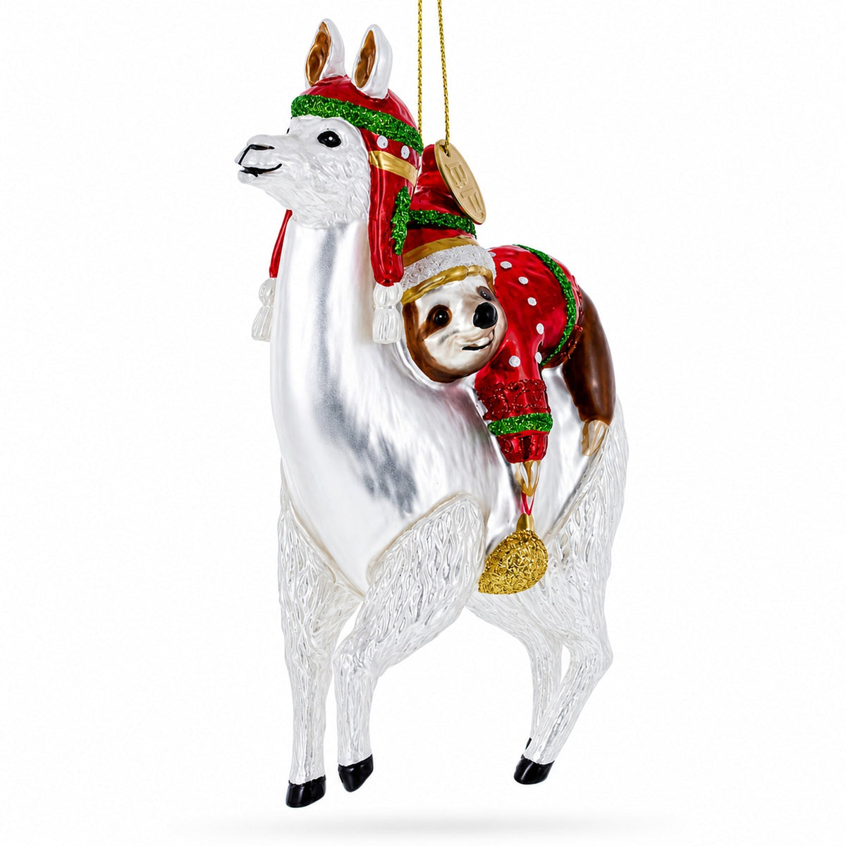 Llama and Sloth Companion Glass Christmas Ornament