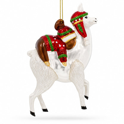 Llama and Sloth Companion Glass Christmas Ornament